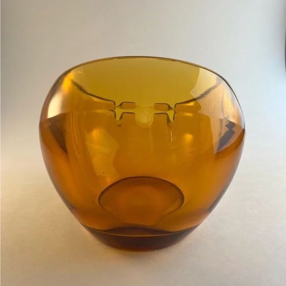 Vintage Mid-Century Modern Viking Glass Amber Orb Ashtray - Picture 4 of 4